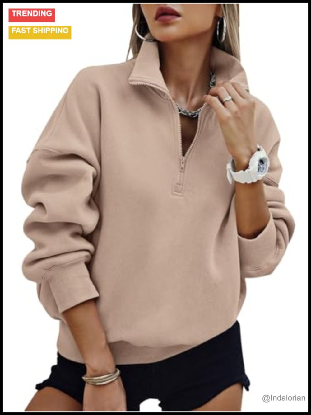 Oversized Half Zip Fleece Sweatshirt Women Trendy Fall Pullover